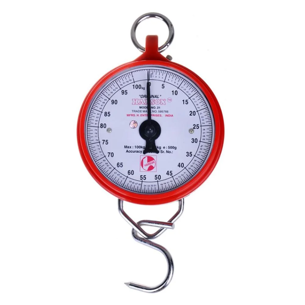 Hanson Circular Hanging Spring Balance 6? Inch Dial For Export Only,Available Capacity: 25Kg-100g,50Kg-200g & 100Kg-500g